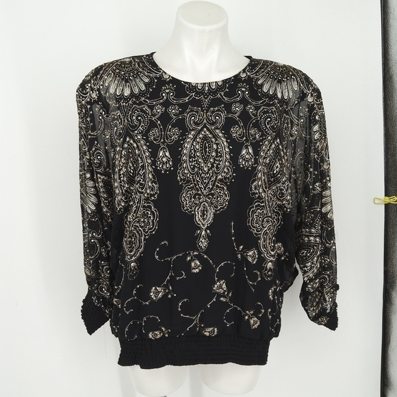 Three flags vintage 14 glitter patterned blouse - Picture 1 of 7